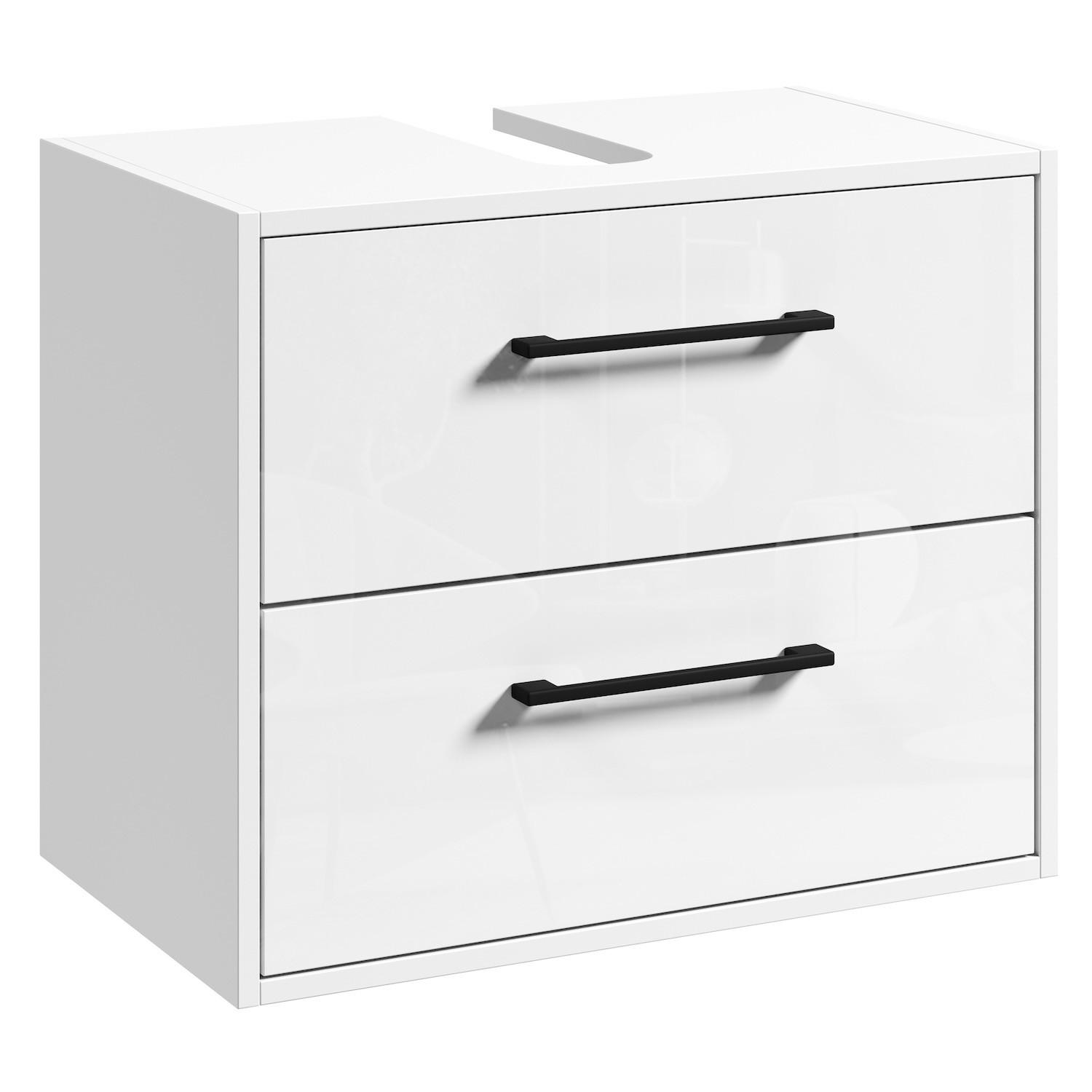 WASCHBECKENUNTERSCHRANK Florence 2 Schubladen Weiß Hochglanz - 60 x 35 x 47 cm - Weiß, Holz (60/50/35cm) - Badplaats