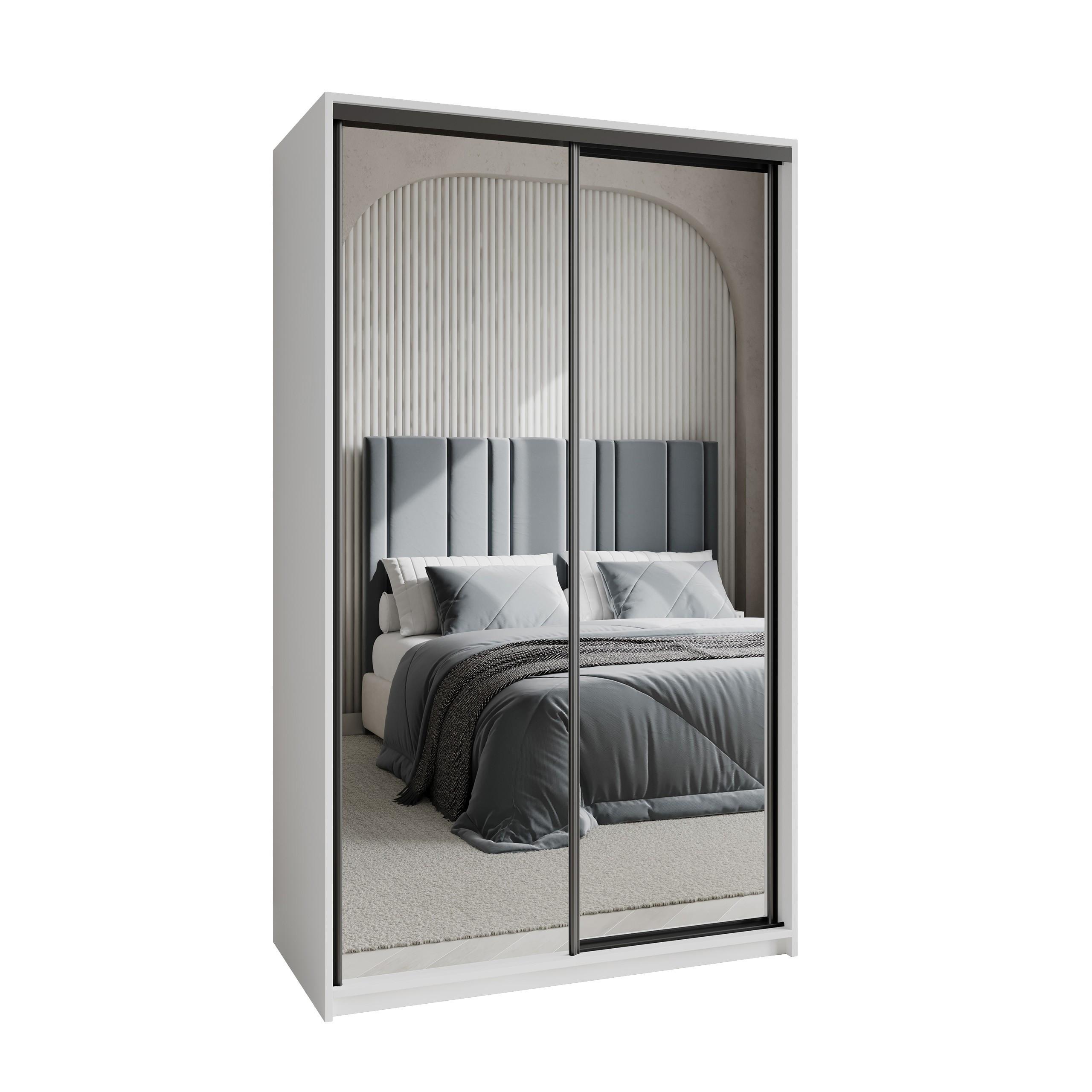 SCHWEBETÜRENSCHRANK RIEN 120/205/60 cm 2-türig mit Spiegel Weiß - Weiß, Holzwerkstoff (120/205/60cm) - MASSENO