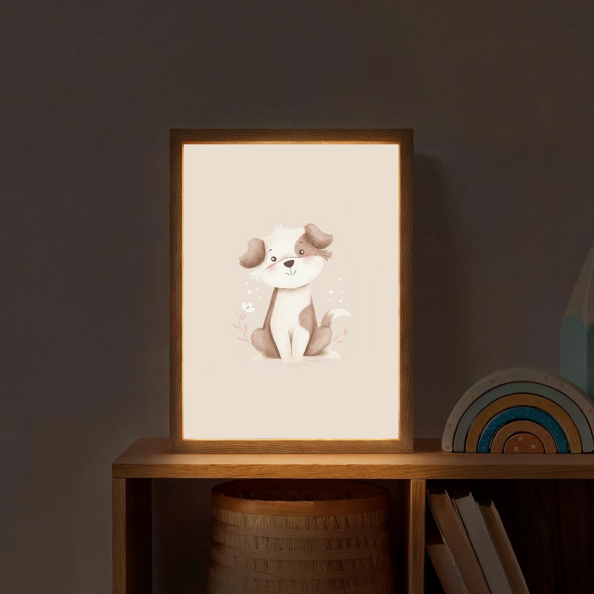 WANDLEUCHTE MIT AKKU Hund - Gefleckt - Braun 30x40 cm - Beige, Holzwerkstoff (30/40/8cm) - OnlyWow