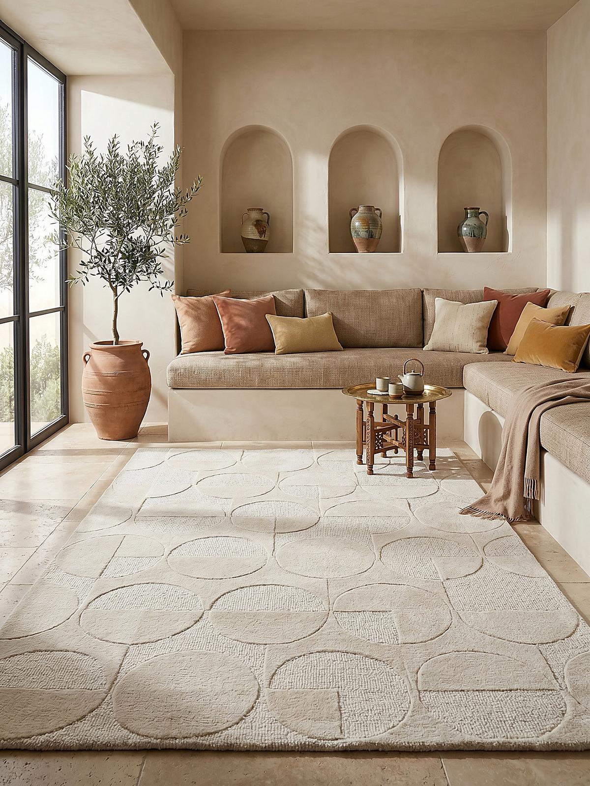 WOLLTEPPICH DEBEN, geometrisch, aus Wolle, Elfenbein, 60 x 230 cm - Champagner, Textil (230/60cm) - KADIMA DESIGN