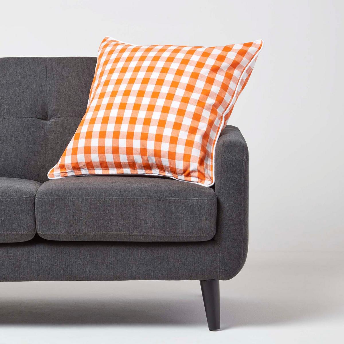 KISSENHÜLLE Karo-Muster 60/60 cm, 100% Baumwolle - Orange, Textil (60/60cm) - Homescapes
