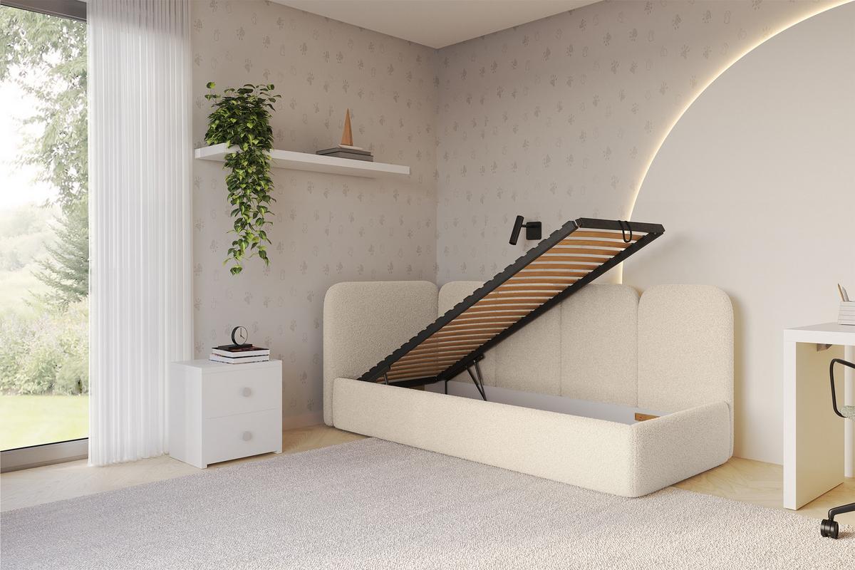EINZELLBETT Jugendbett mit Bettkasten, Rechts - VELY 80x200 Dunkelbeige - Taupe, Holzwerkstoff/Textil (80/200cm) - ALTDECOR
