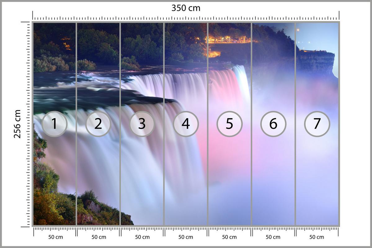 FOTOTAPETE für Wohnzimmer Nebliger Niagara Falls Bäume Natur 350x256 - Violett/Rosa, Papier (350/256cm) - Muralo