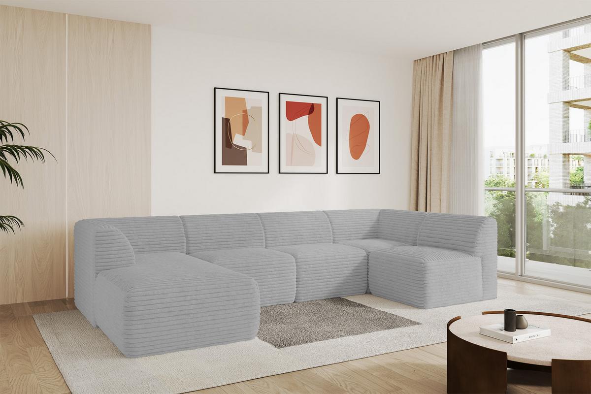 WOHNLANDSCHAFT Ottomane Links MOVO-L 345x180x78 cm Grau Cord - Graphitfarben, Holzwerkstoff/Kunststoff (345/78/180cm) - ALTDECOR