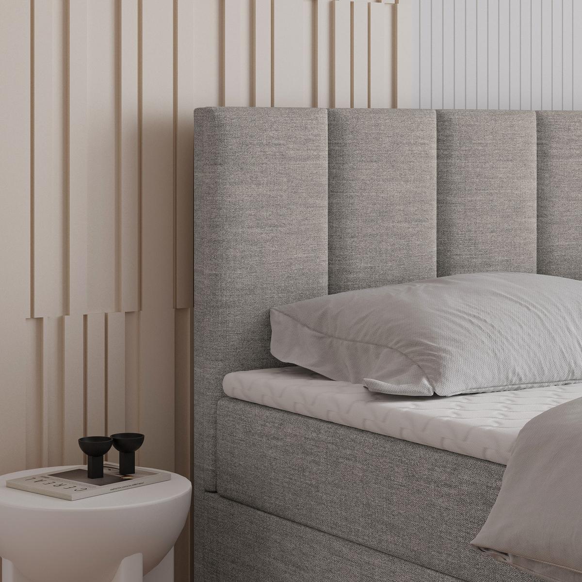 BOXBETT MERIL 140x200 cm mit Matratze und Topper - Hellgrau - Hellgrau, Holz (140/200cm) - MASSENO