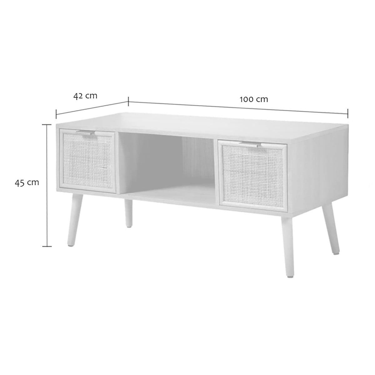 TV-MÖBEL mit 2 Schubladen Vorderseite aus Rattan - L100 cm - Eschefarben, Holzwerkstoff (42/45/45cm) - Calicosy