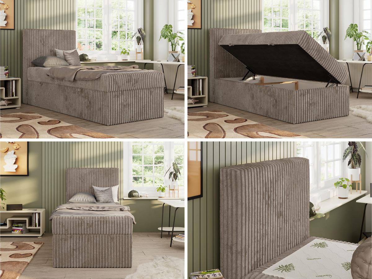 JUGENDBETT TILIO 90/200 - Hellbraun - H3 - Links Seite - Hellbraun, Textil (90/200cm) - MKS