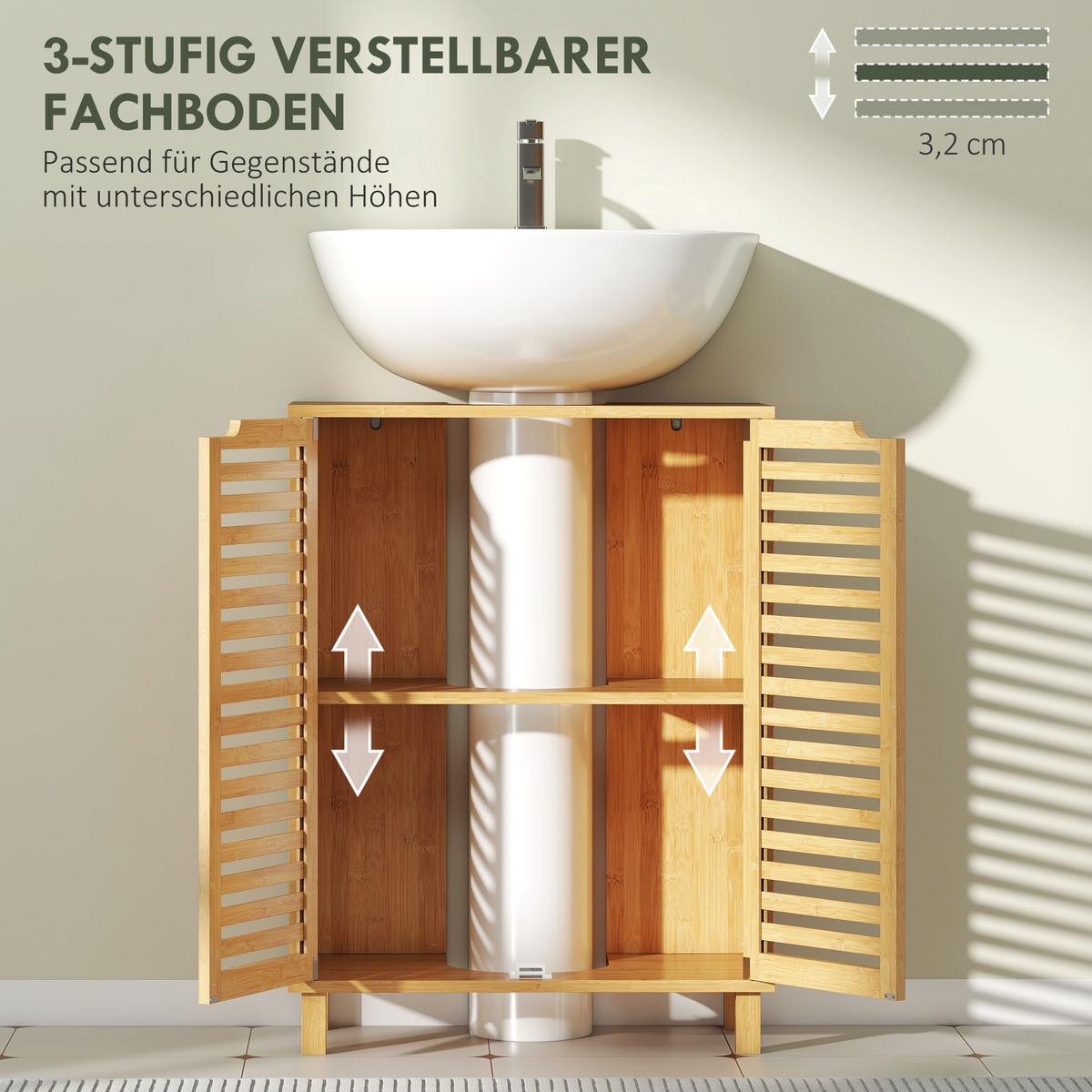 WASCHBECKENUNTERSCHRANK Bambus Naturholz - Naturfarben, Holz (30/80/60cm) - HOMCOM