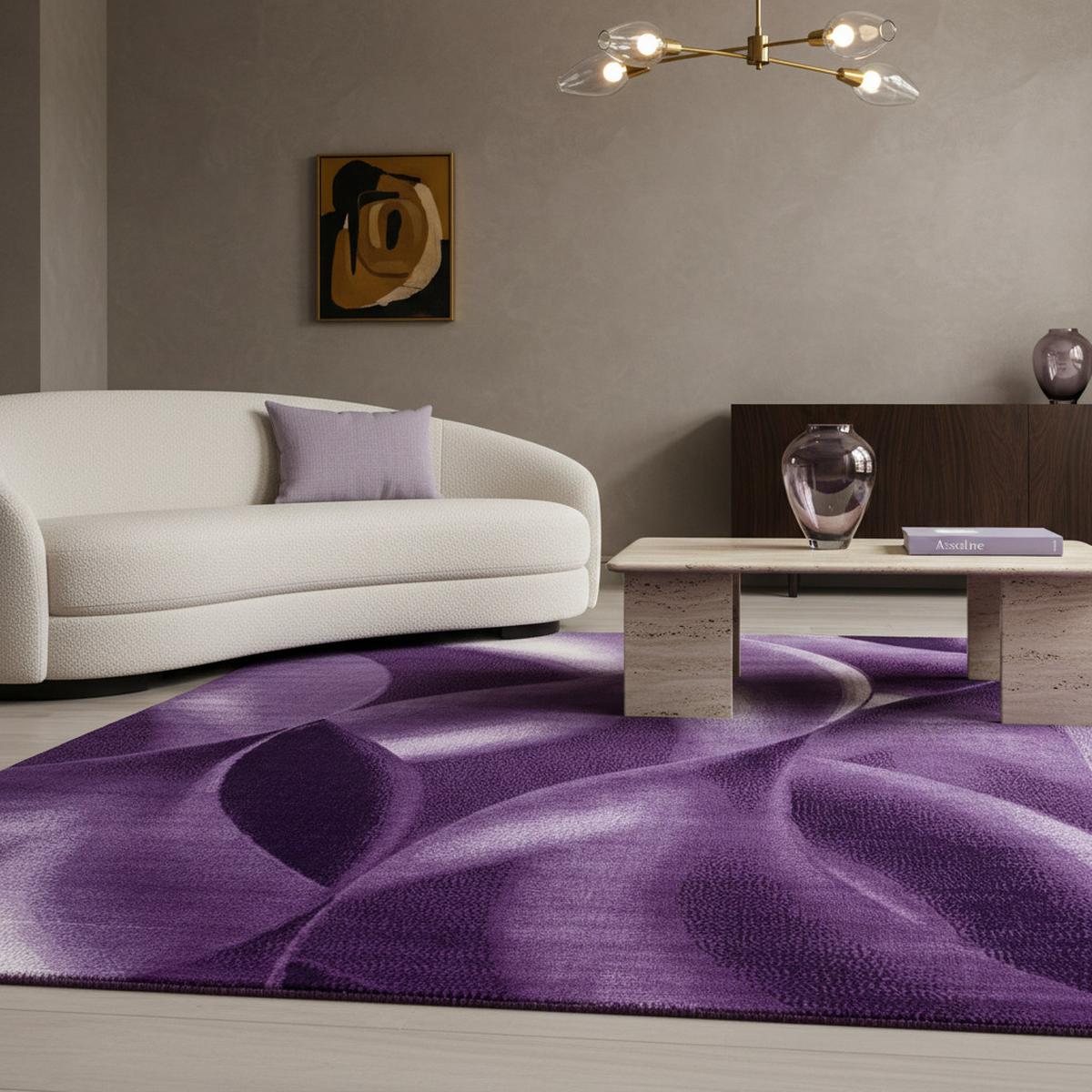TEPPICH Kurzflor INN in Violett, mit abstraktem Wellenmuster, 240 x 340 cm - Lila, Textil (340/240cm) - KADIMA DESIGN