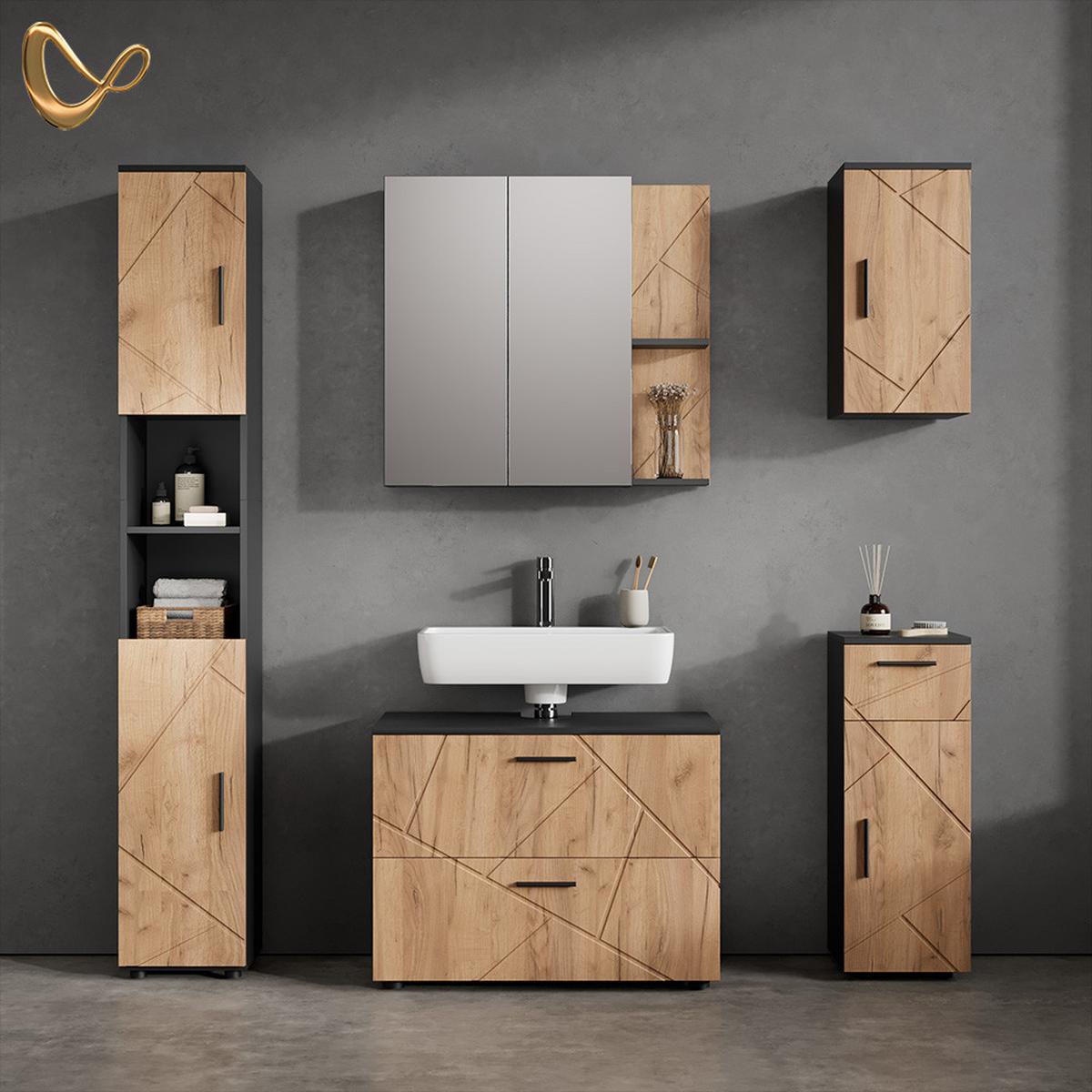 SPIEGELSCHRANK Ronco Anthrazit/Goldkraft Eiche 80 x 75 cm - Honigeiche/Anthrazit, Holzwerkstoff (80/75/17.2cm) - Livinity®