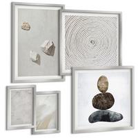 BILDER SET 5er Set - 50x50 cm & 20x30 cm & 40x60 cm Silberner Rahmen - Sandsteine moderne Farbe - Silberfarben, Kunststoff (40/60cm) - TULUP