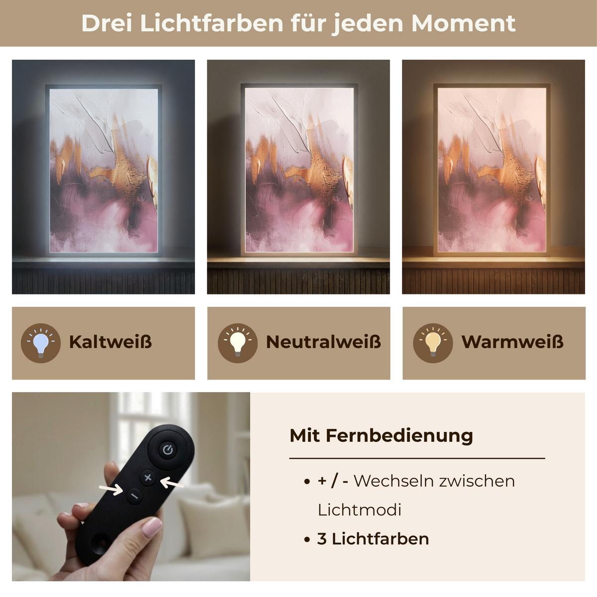 WANDLEUCHTE MIT AKKU Lila - Abstrakt - Farbe - Gold 40x60 cm - Mauve, Holzwerkstoff (40/60/8cm) - OnlyWow