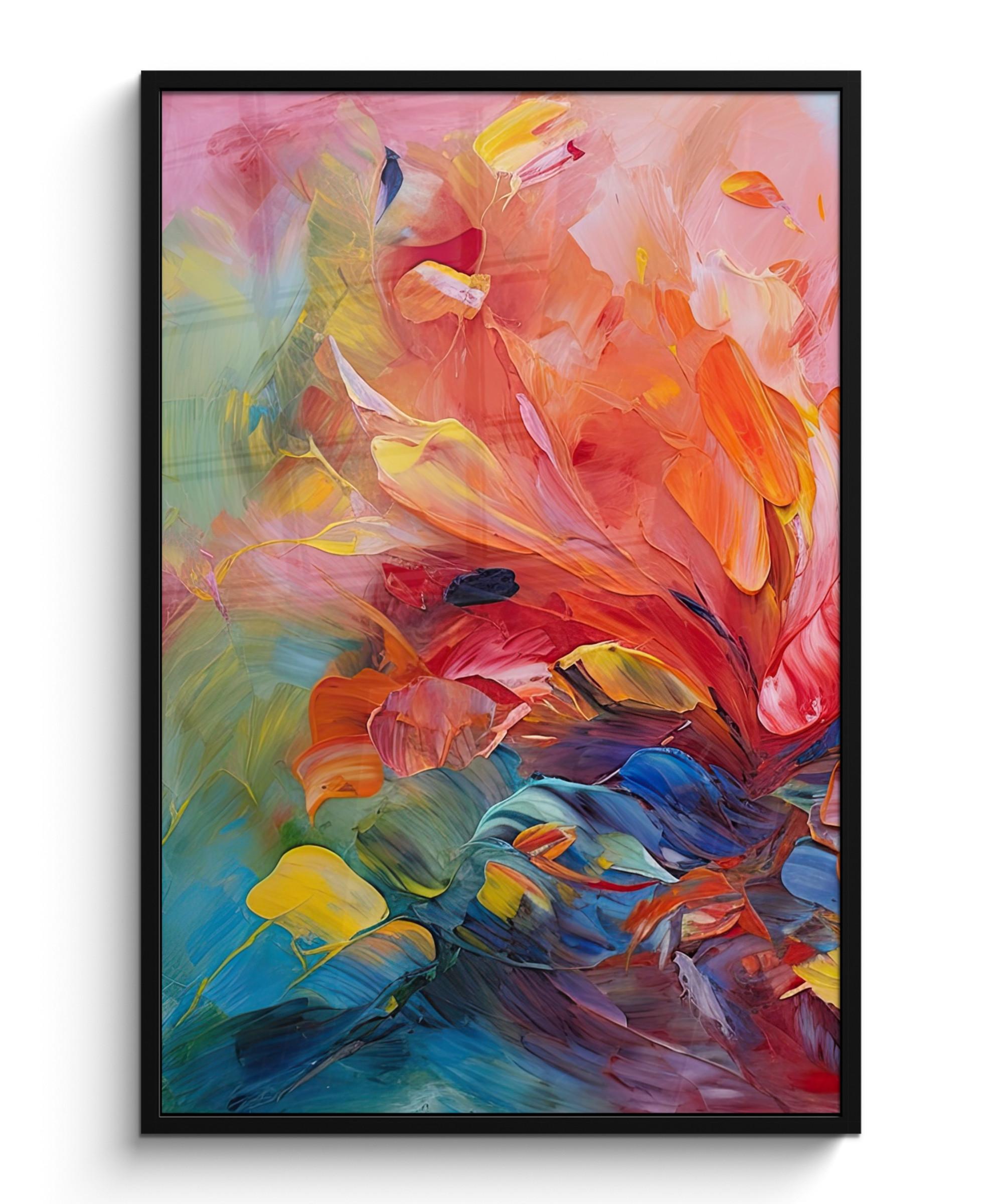 POSTER MIT RAHMEN Ölgemälde - Kunst - Abstrakt - Farbenfroh Bilderleiste 80x120 cm - Altrosa, Papier (80/120cm) - MuchoWow