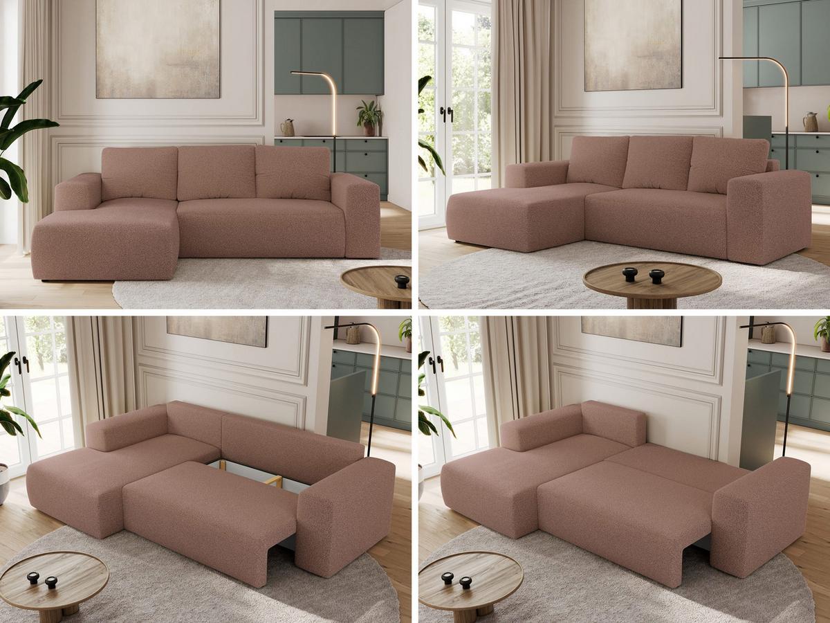 ECKSOFA TRENTINO L Rosa Boucle - Links - Schwarz/Rosa, Kunststoff/Textil (266/164cm) - MKS