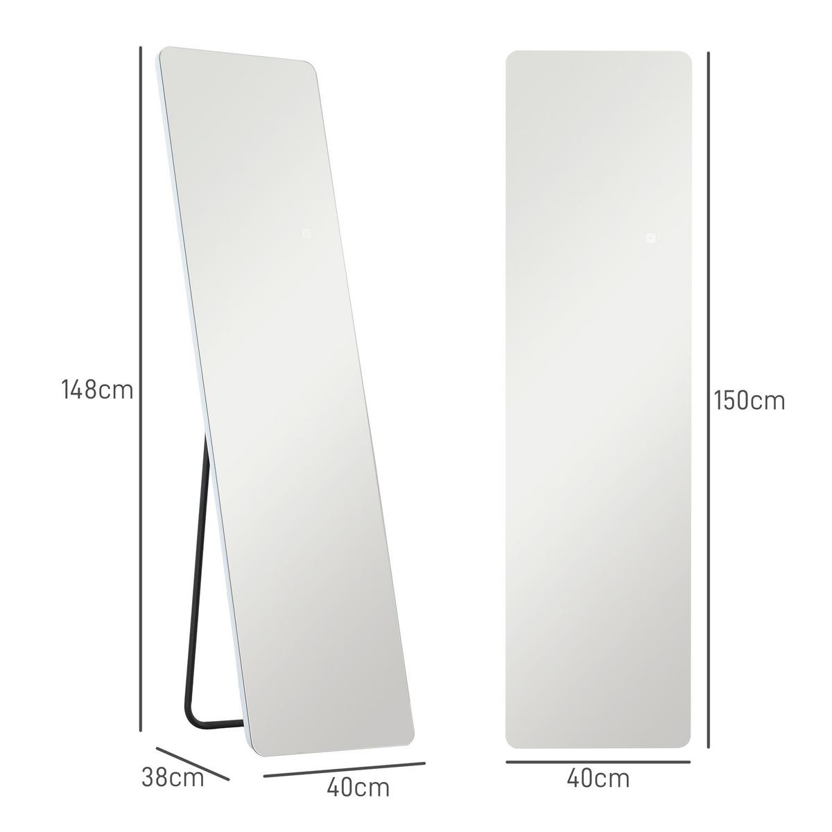 GANZKÖRPERSPIEGEL, 150 x 40 cm Standspiegel mit LED-Beleuchtung, Transparent - Transparent, Metall (2.9/150/40cm) - HOMCOM