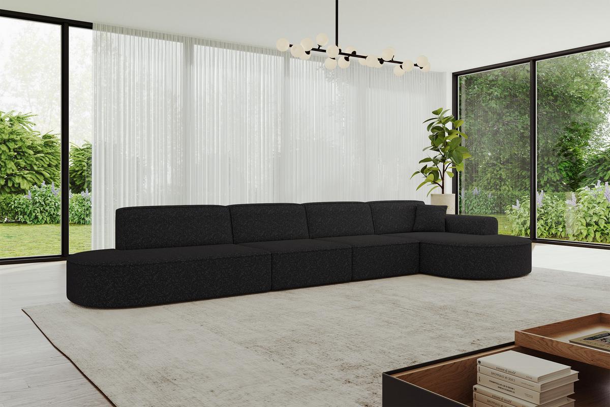 ECKSOFA Ottomane Rechts MARI-L3 - 413x171x79 cm Schwarz Tissu - Schwarz, Holzwerkstoff/Kunststoff (171/413cm) - ALTDECOR