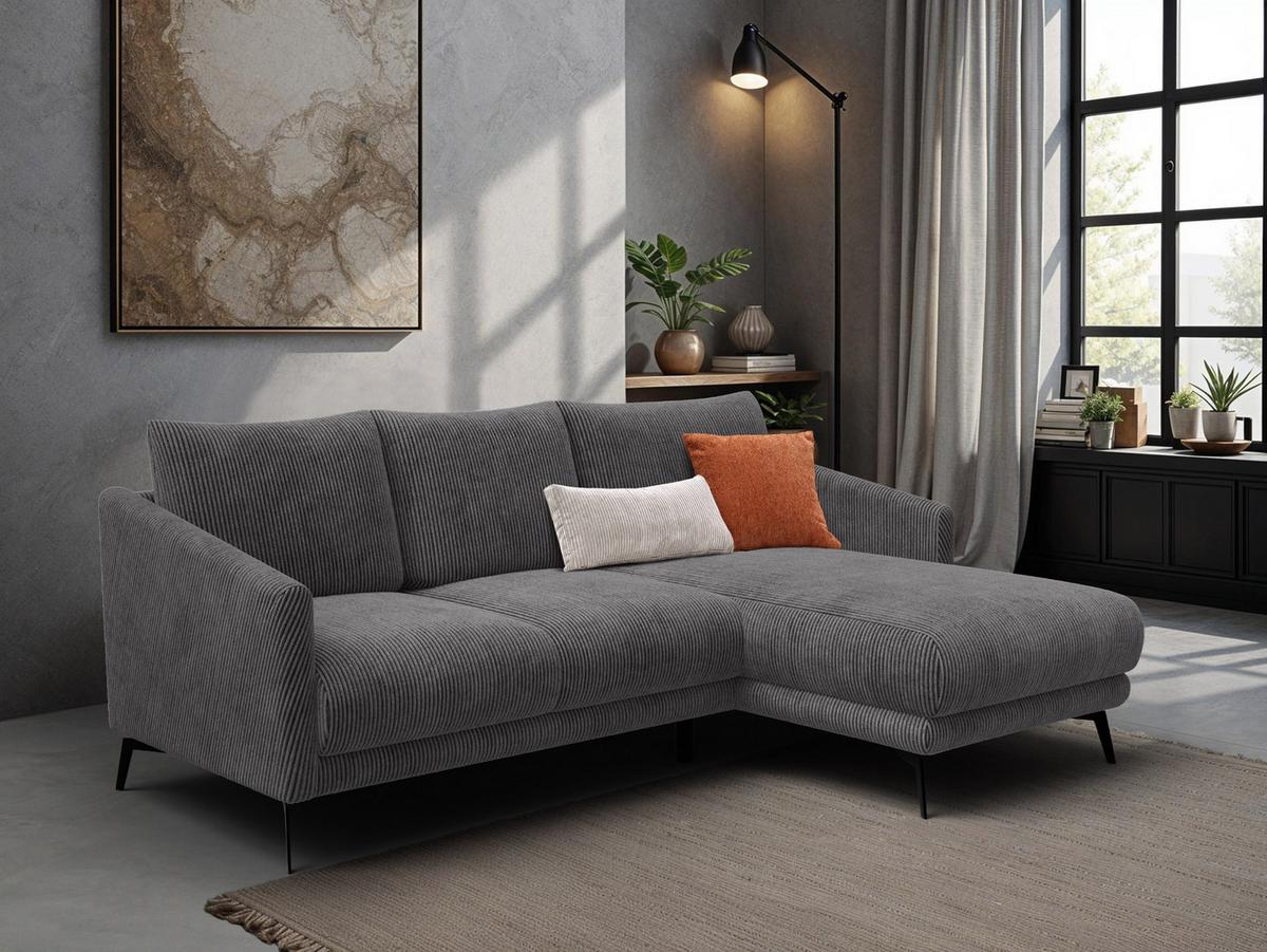 ECKSOFA VILT 3-Sitzer, dunkelgrau - Dunkelgrau/Schwarz, Holzwerkstoff/Textil (221/156cm) - Wozimo
