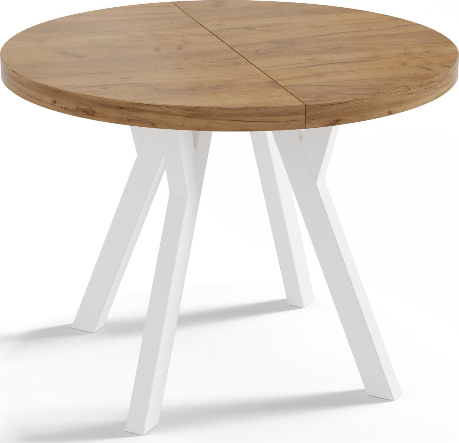 ESSTISCH Twixy runder ausziehbarer, Wotan Eiche 90-170/90/76 cm - Eiche Wotan/Weiß, Holz/Holzwerkstoff (90/170/76cm) - WFL GROUP