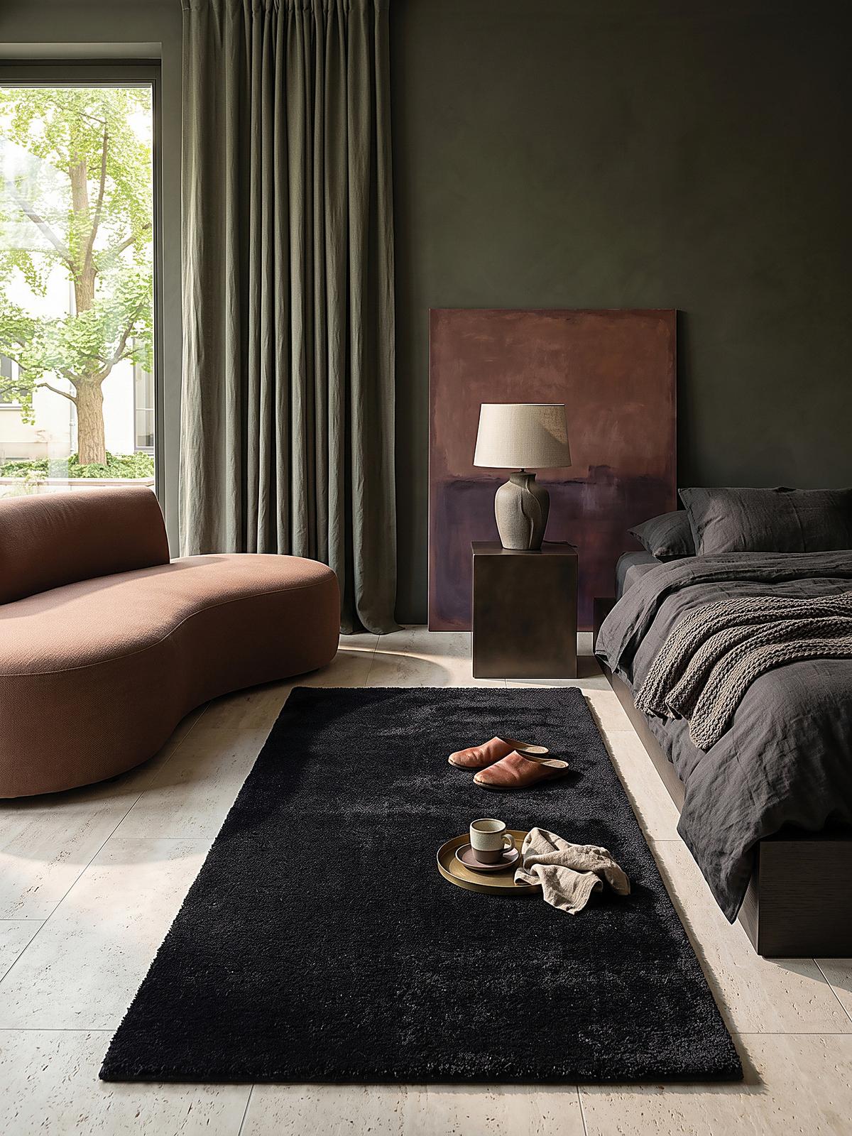 TEPPICHLÄUFER Antirutsch Uni ALDAN Polyester Schwarz 80 x 300 cm - Schwarz, Textil (80/300cm) - KADIMA DESIGN