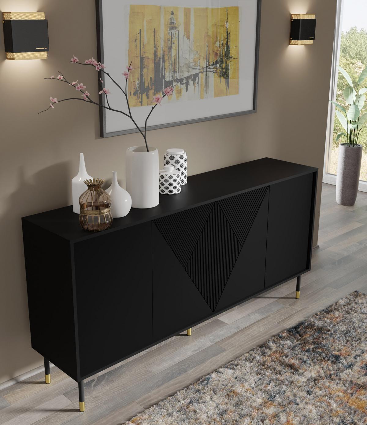 KOMMODE Schwarz, Gold 180/88/40 - Schwarz, Holzwerkstoff (180/88/40cm) - RAUMHIRSCH FURNITURE