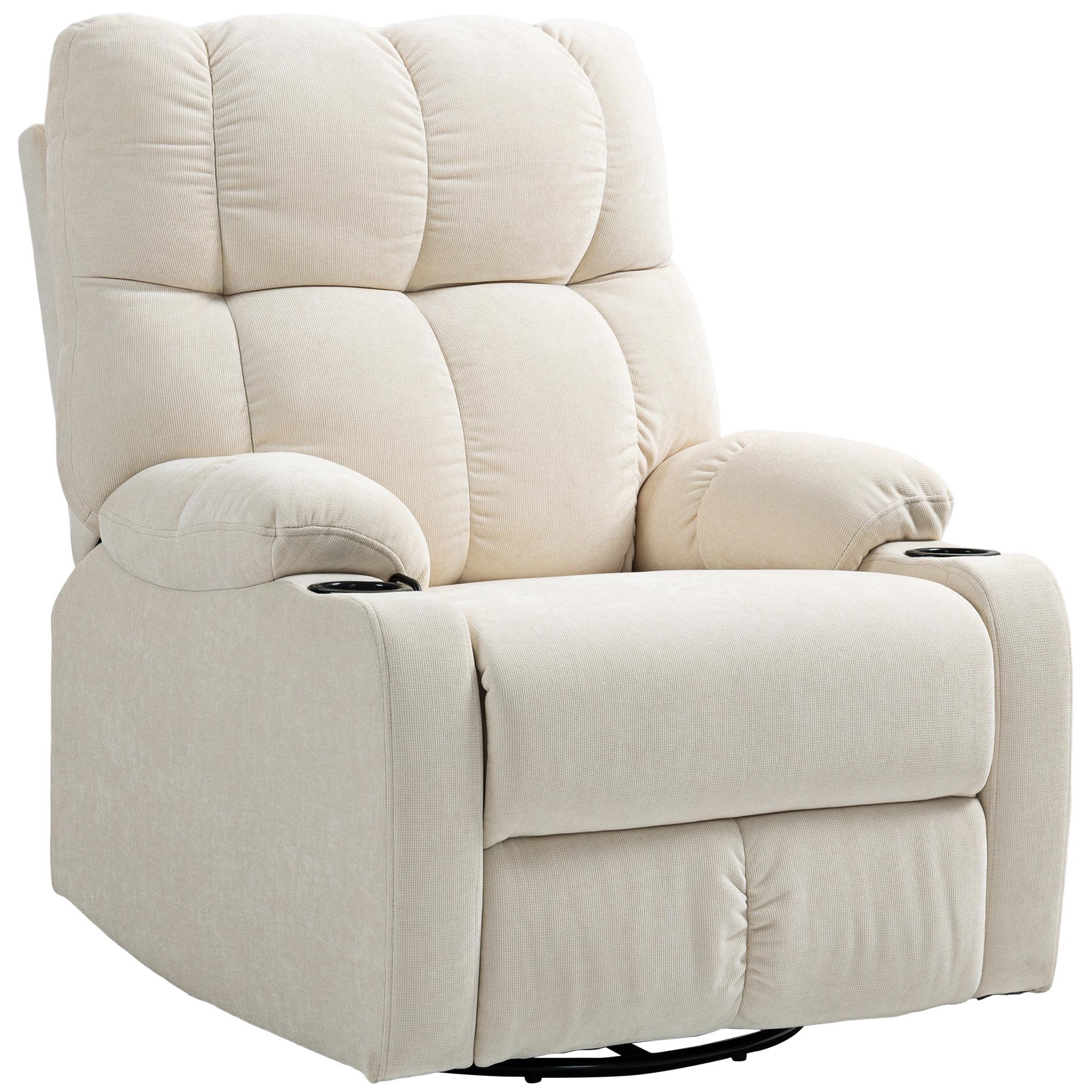 RELAXSESSEL Drehbar Fernsehsessel mit Liegefunktion, Schaukelfunktion Beige - Beige/Schwarz, Textil/Metall (96/108/88cm) - HOMCOM