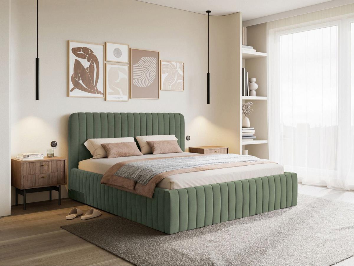 POLSTERBETT Saliano Eukalyptusgrün 160x200 cm - Dunkelgrün, Holz/Textil (160/200cm) - Selsey