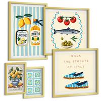 BILDER SET 5er Set - 50x50 cm & 20x30 cm & 40x60 cm Goldrahmen - Italienische Aromen, farbenfrohe Bilder - Goldfarben, Kunststoff (40/60cm) - TULUP