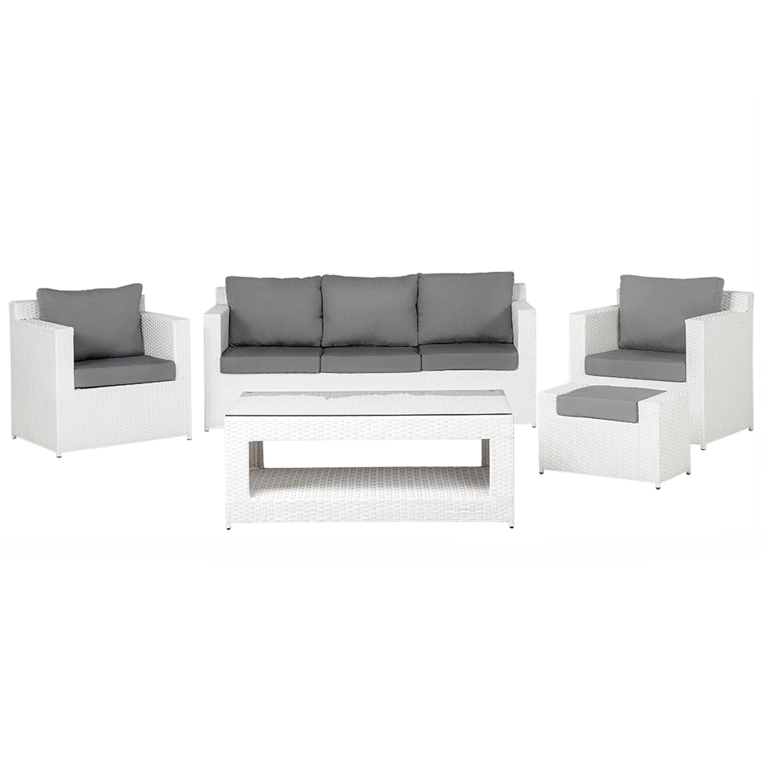 LOUNGE-SET 6-Sitzer weiß Roma - Weiß, Kunststoff - Beliani