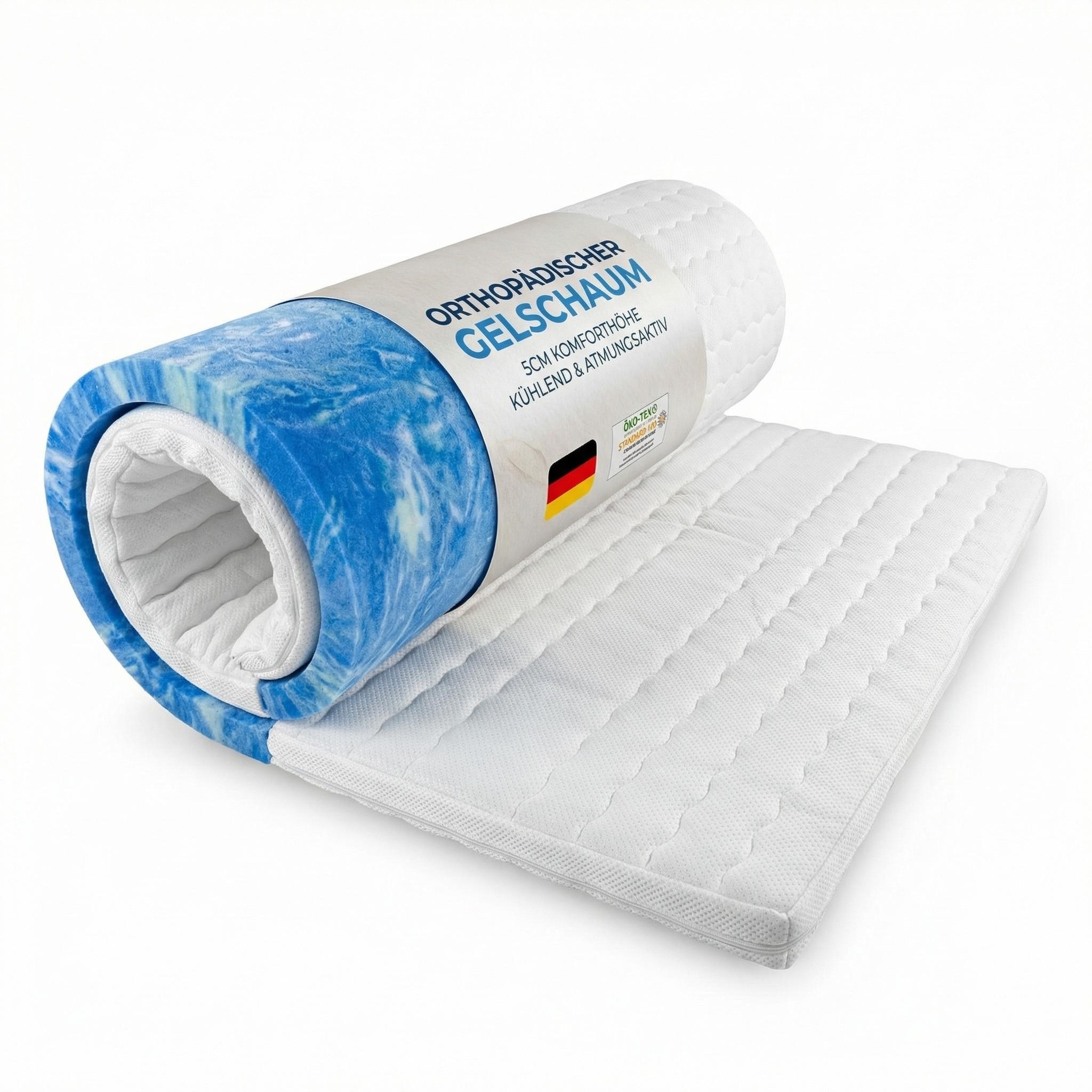 GEL TOPPER 180x200 cm 8 cm hoch 7 Zonen Matratzentopper druckentlastend atmungsaktiv kuehlend - Weiß, Textil (180/200cm) - Schlaftroll