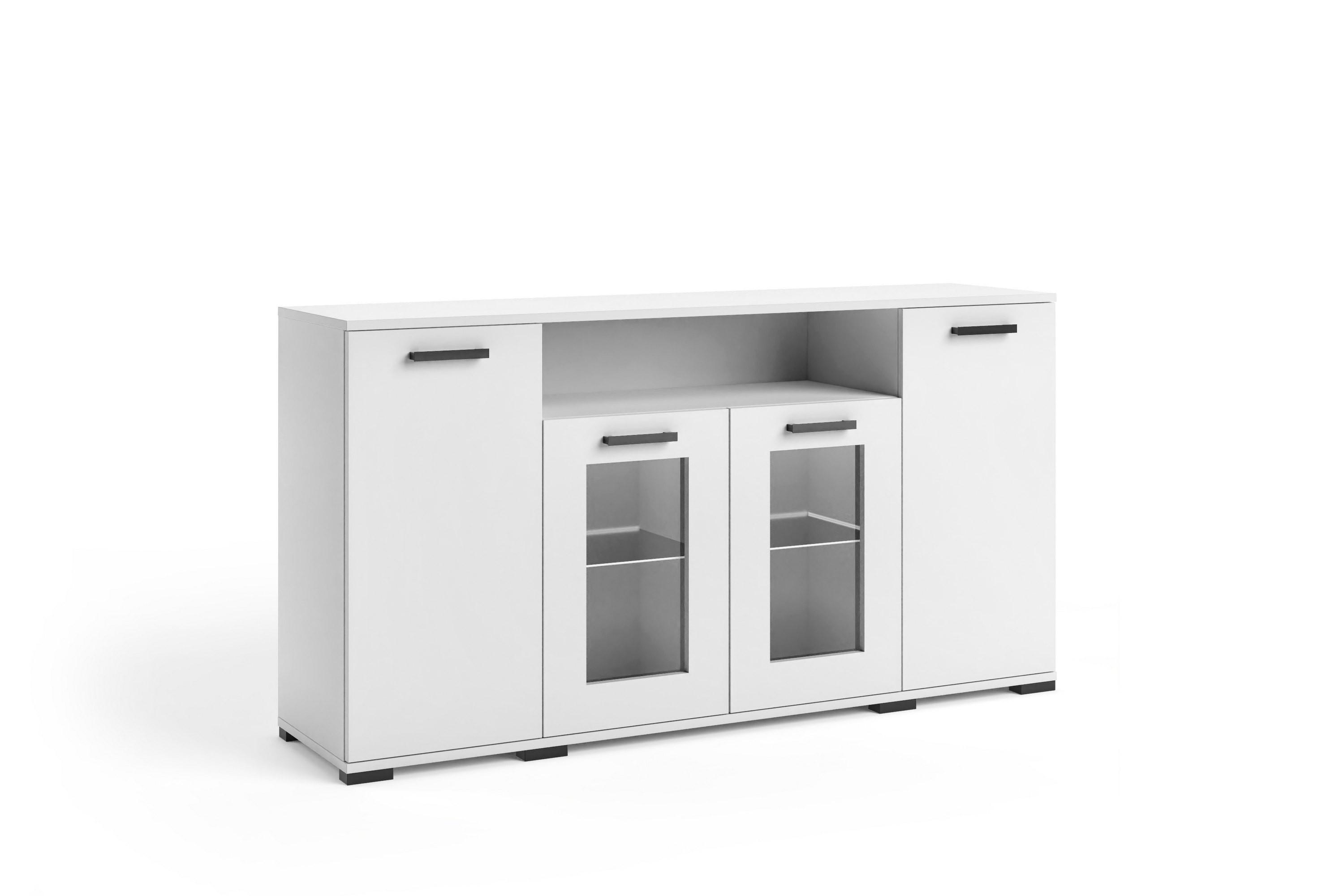 KOMMODE ALBANO 160/83/40cm mit 4 Schubladen Türen Weiß - Weiß, Holzwerkstoff (160/83/40cm) - MASSENO