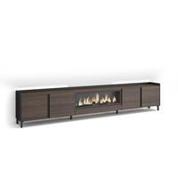 LOWBOARD, Eiche und Schwarz, 315/35/61cm, Kamin mit Feuereffekt XXL - Dunkelbraun, Holzwerkstoff (315/61/35cm) - Skraut Home