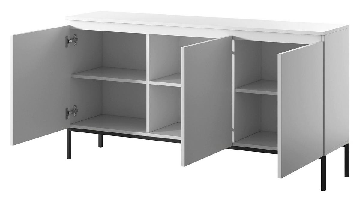 SIDEBOARD Bemmi Weiß mit schwarzen Beinen 3-türig 150 cm - Schwarz/Weiß, Holzwerkstoff/Metall (150/77/35cm) - Selsey