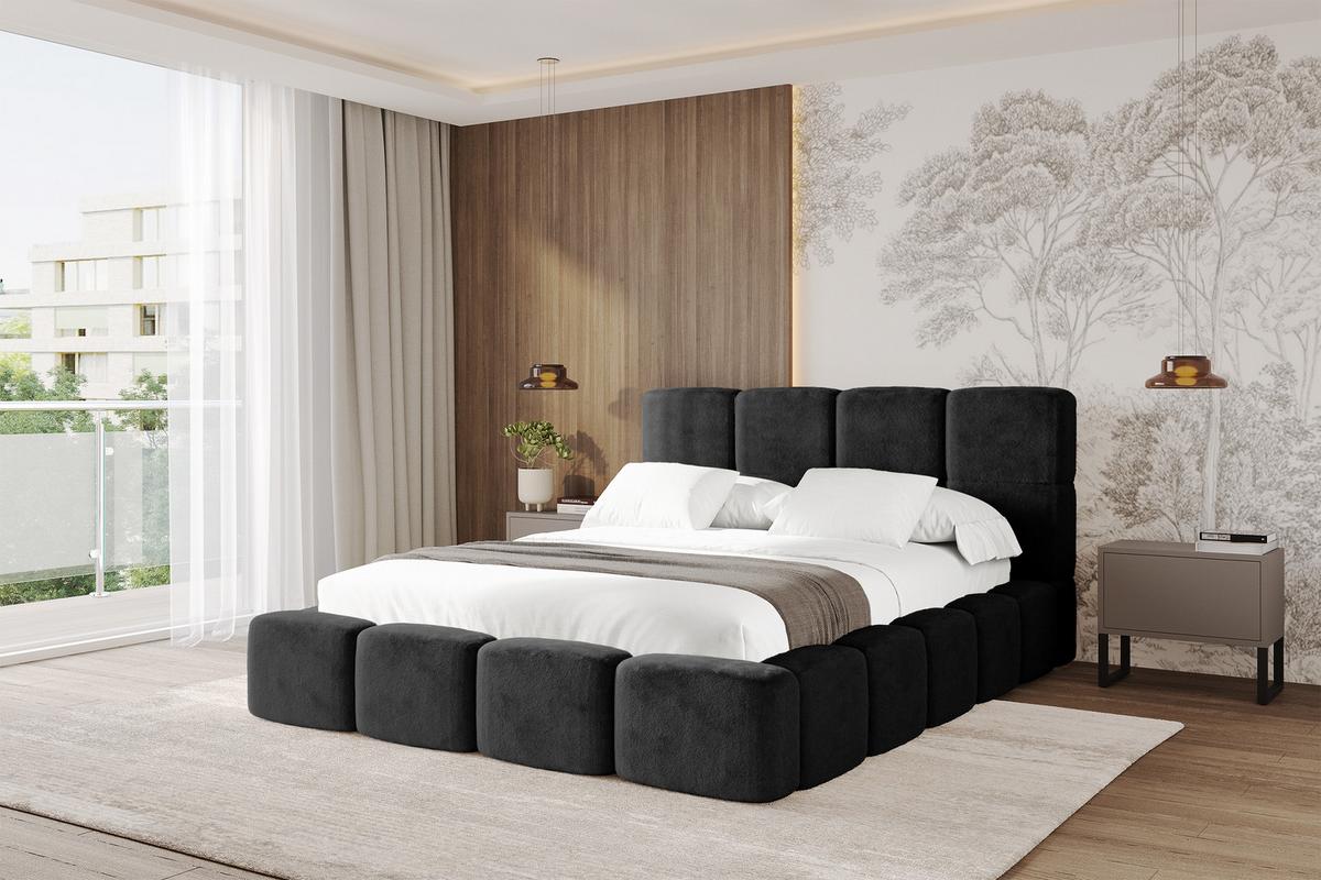 POLSTERBETT mit Bettkasten und Lattenrost mit Kopfteil, Boxbett ohne Matratze, mit Stauraum - NATA 200x200 Schwarz - Schwarz, Holzwerkstoff/Textil (200/200cm) - ALTDECOR