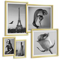 BILDER SET 5er Set - 50x50 cm & 20x30 cm & 40x60 cm Goldrahmen - Stilvolle Porträts eleganter Frauen - Goldfarben, Kunststoff (40/60cm) - TULUP