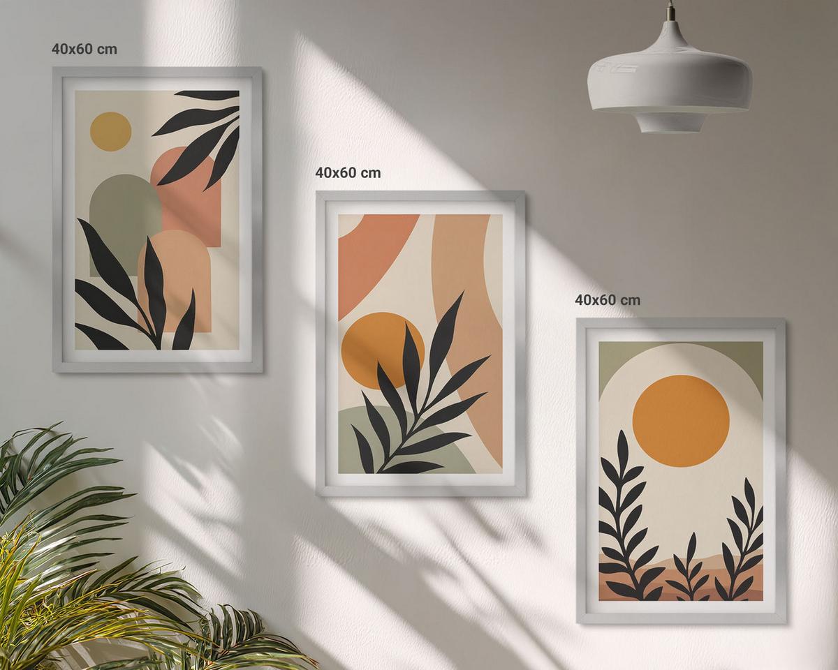BILDER SET 3er Set - 40x60 cm Silberner Rahmen - Abstrakte Pflanzenformen - Silberfarben, Kunststoff (40/60cm) - TULUP