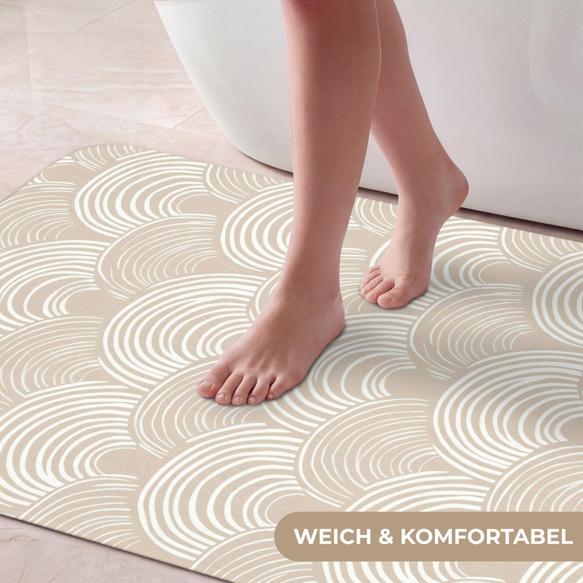 BADEMATTE Wellen - Textur - Beige Badteppich 60x120 cm - Kaschmir, Textil (60/120cm) - OnlyWow