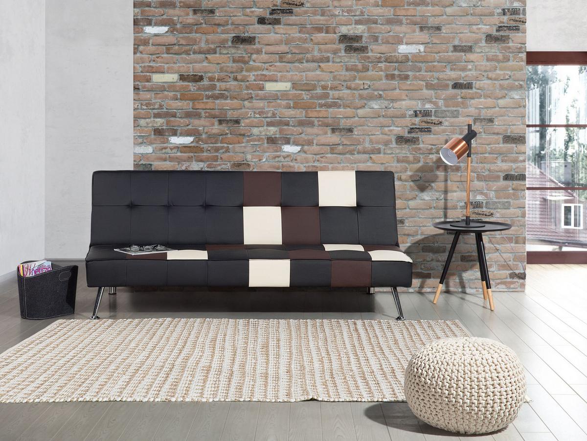 3-SITZER-SCHLAFSOFA Kunstleder Schwarz Olsker - Beige, Kunststoff/Textil (178/78/92cm) - Beliani