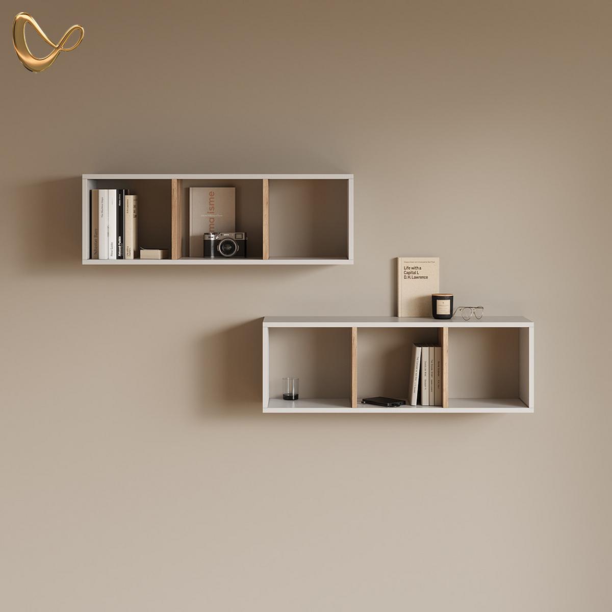 WANDREGAL Lorena Weiß/Goldkraft Eiche 90 x 30 cm 2er Set - Honigeiche/Weiß, Holzwerkstoff (90/30/22cm) - Livinity®