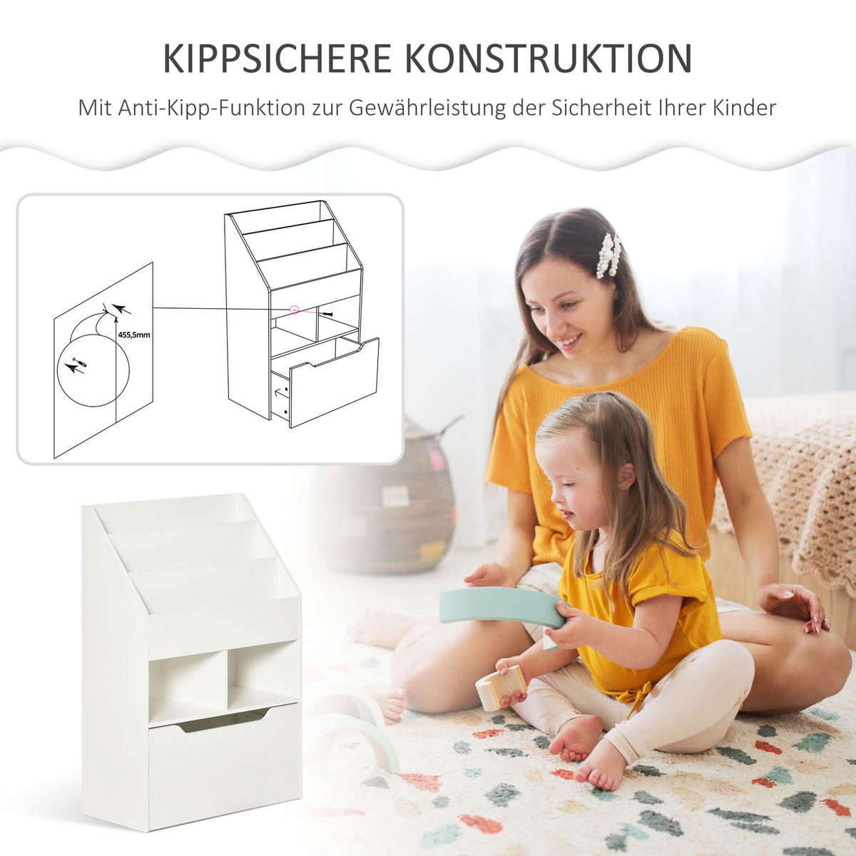 KINDERBÜCHERREGAL - Weiß, Holzwerkstoff (29.9/90/60cm) - HOMCOM