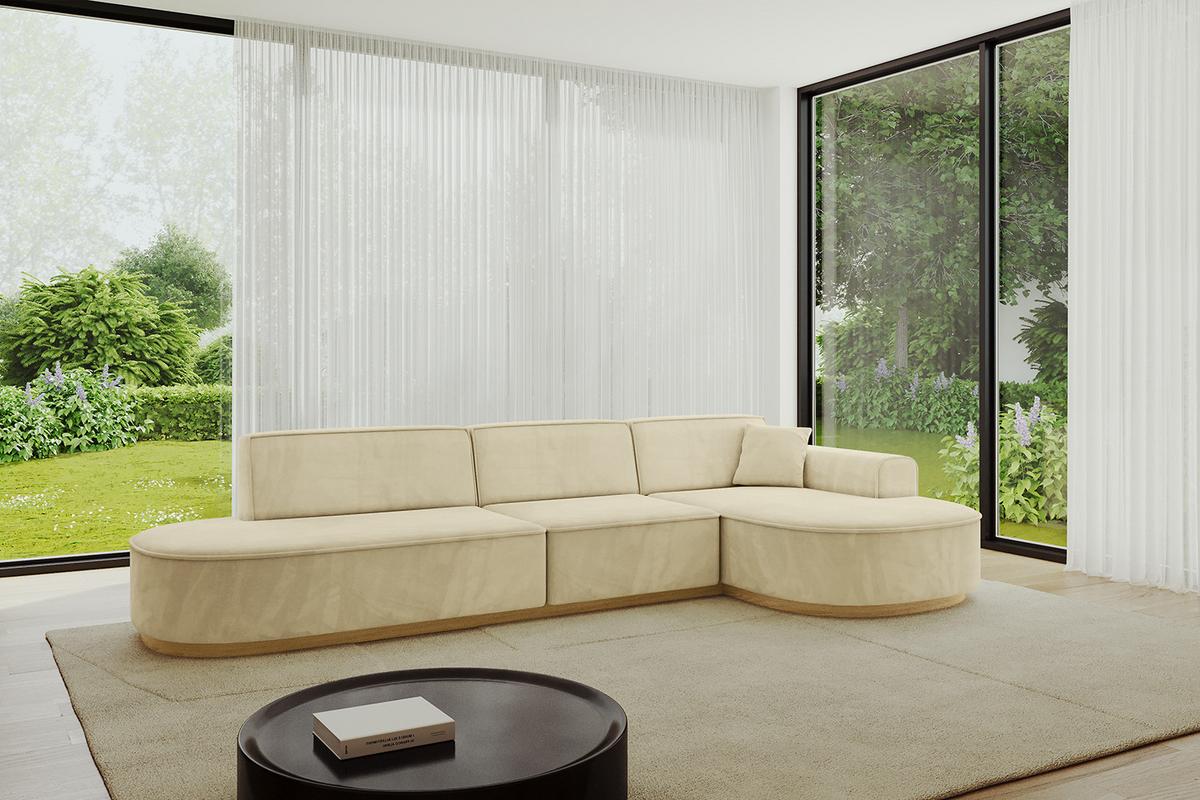 ECKSOFA Ottomane Rechts MARI-L2-v2 - 328x171x83 cm Beige Velours - Beige, Holzwerkstoff/Textil (171/328cm) - ALTDECOR