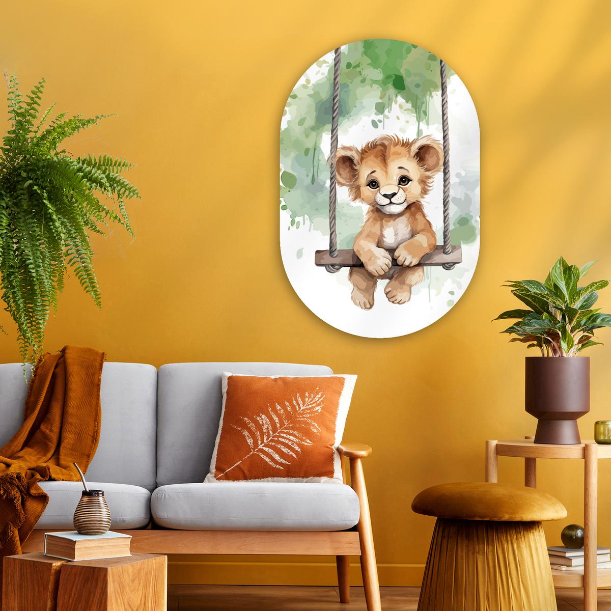WANDBILD Löwe - Tier - Kinder - Dschungel Wanddeko Schlafzimmer 60x90 cm - Hellbraun, Kunststoff (60/90cm) - MuchoWow
