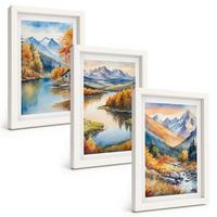 BILDER SET 3er Set - 20x30 cm Weißer Rahmen - Gebirgsflüsse, Herbstbäume - Weiß, Kunststoff (20/30cm) - TULUP