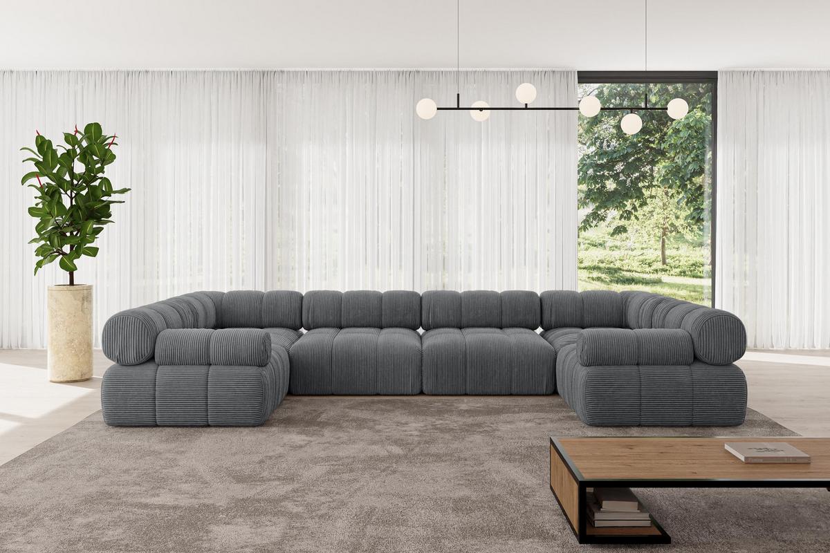 WOHNLANDSCHAFT modulares Sofa Birno-U2 - 380x190x70 cm Dunkelgrau Cord - Dunkelgrau, Holzwerkstoff/Textil (380/70/190cm) - ALTDECOR
