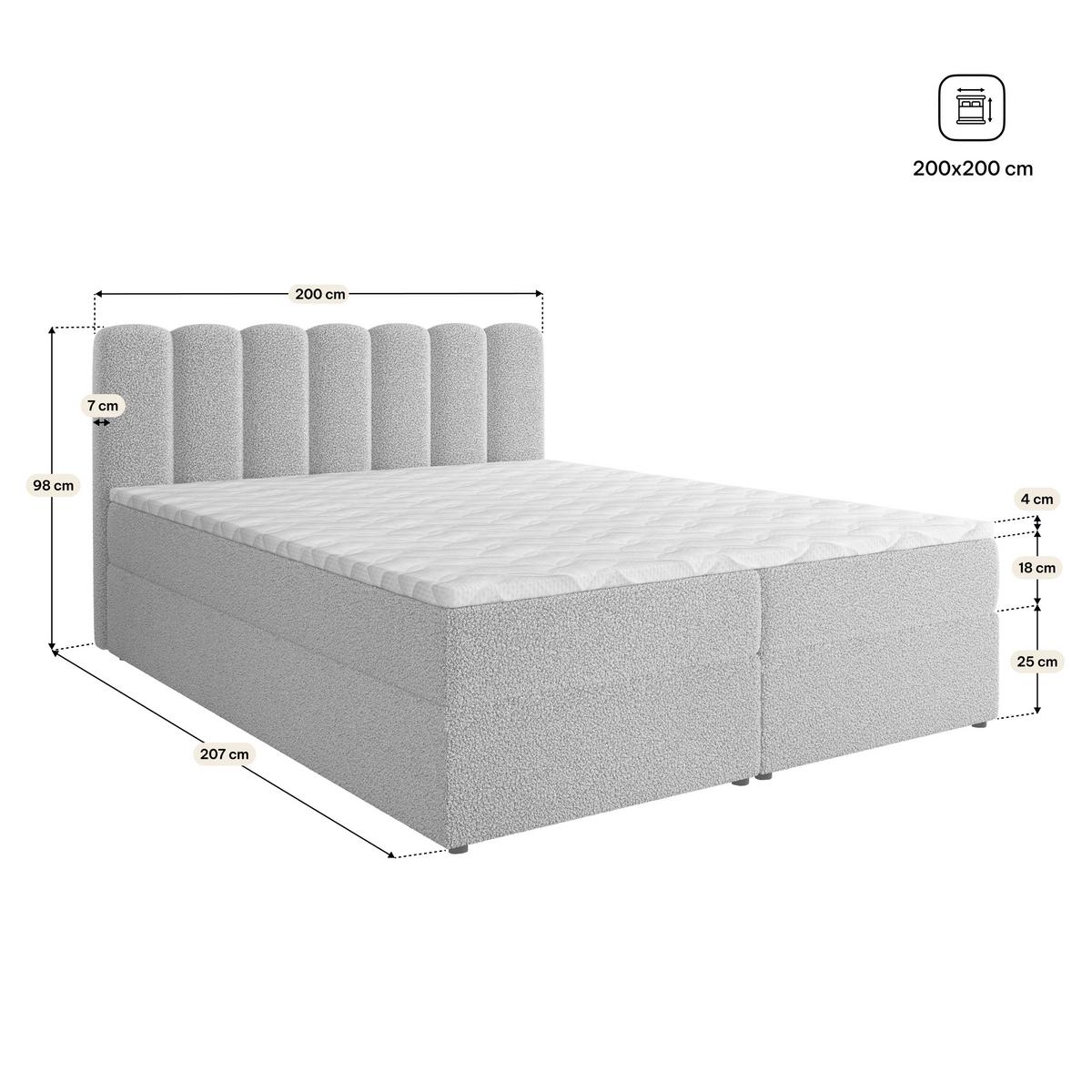 BOXBETT SOLIA 200x200 cm mit Matratze und Topper, H2+H3 - Beige - Beige, Holz (200/200cm) - MASSENO