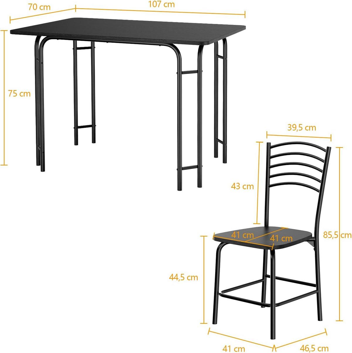 ESSGRUPPE Rechteckig Schwarz - Schwarz, Holz (46.5/85.5/41cm) - COSTWAY