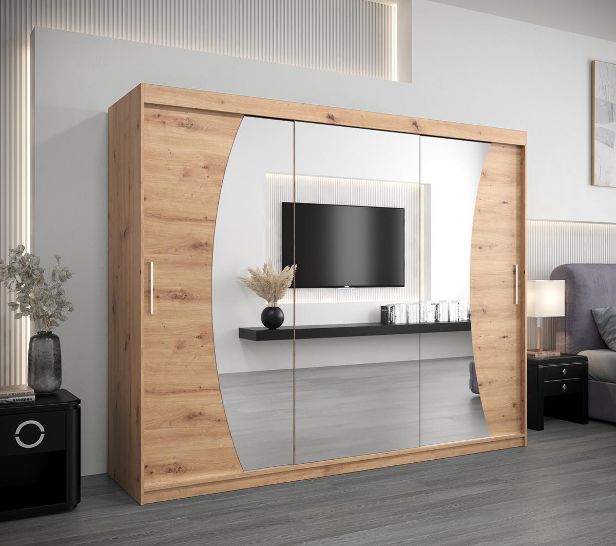 SCHWEBETÜRENSCHRANK 200/250/62 3-türig - Silberfarben/Eiche Artisan, Holz/Kunststoff (250/200/62cm) - MÖBEL KRYSPOL