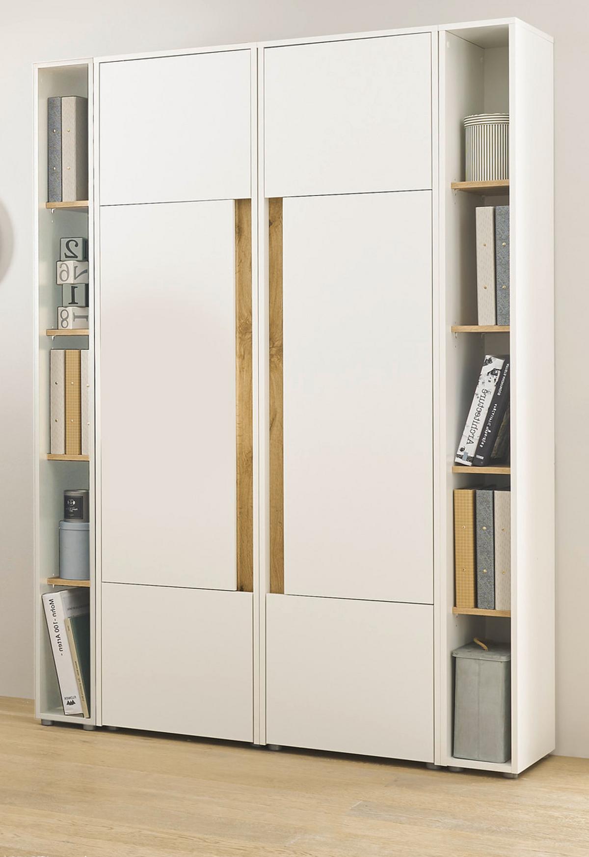 AKTENSCHRANK Set 4-teilig grau matt, Eiche Wotan 140 x 200 cm, Schrank-Regal-Kombination mit 20 Fächern - Eichefarben/Eiche Wotan, Holzwerkstoff/Kunststoff (140/200/40cm) - Furn.Design