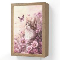 WANDLEUCHTE Kätzchen - Blumen - Schmetterlinge - Lila 20x30 cm - Altrosa, Holzwerkstoff (20/30/8cm) - OnlyWow