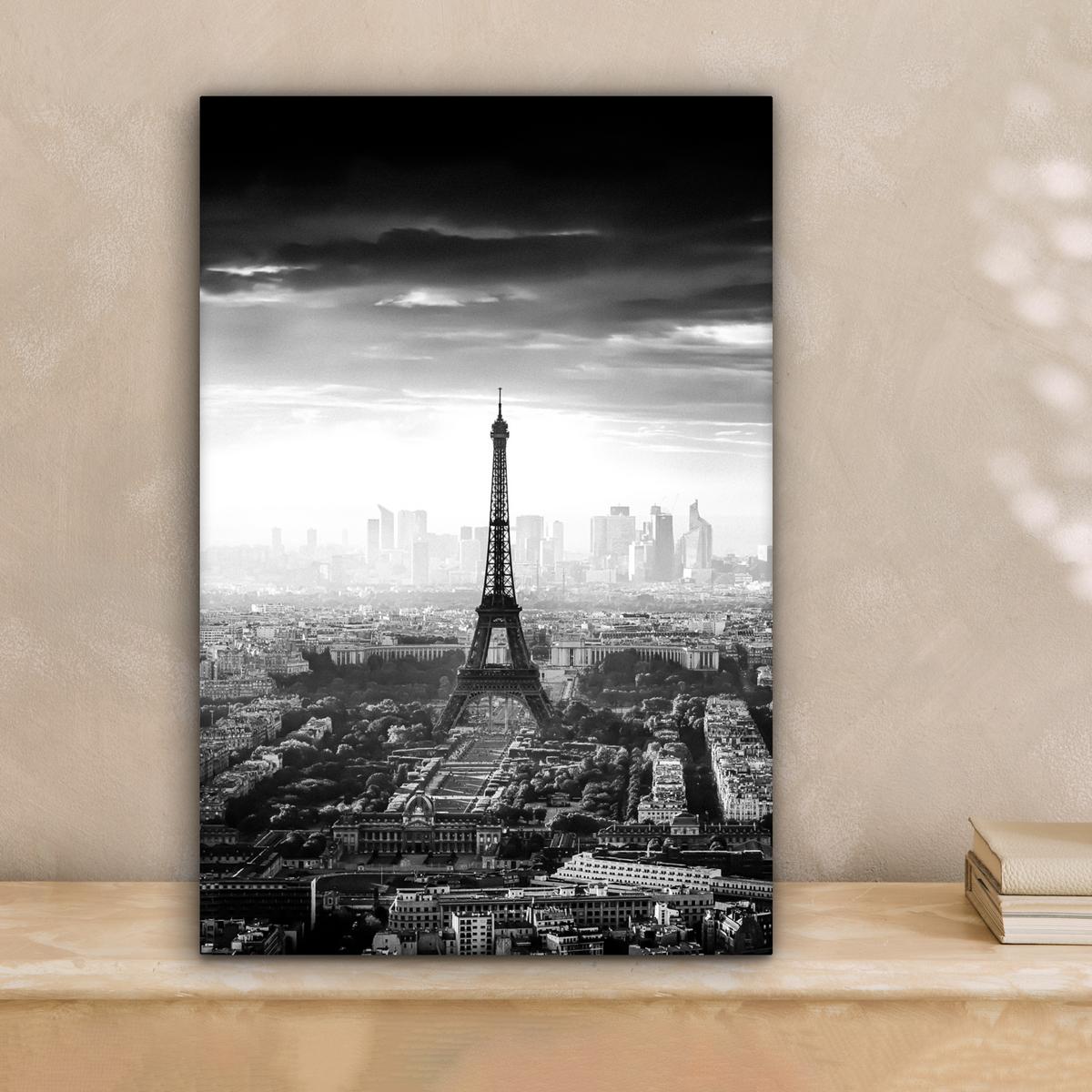 LEINWANDBILD Paris - Skyline - Eiffelturm - Stadt - Wolken Deko Wohnzimmer 20x30 cm - Dunkelgrau, Textil (20/30cm) - MuchoWow