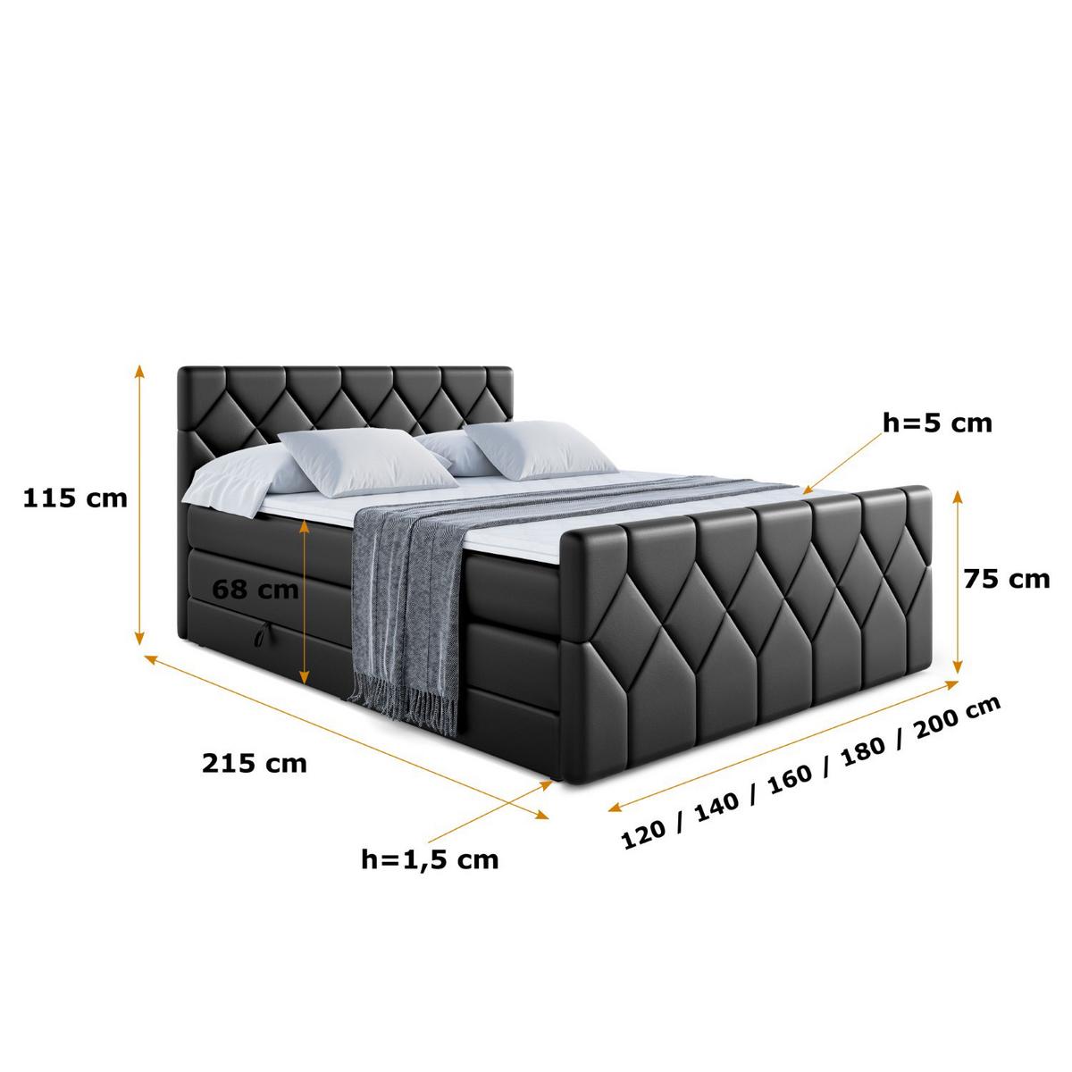 BOXSPRINGBETT CATOR-Z KING - 180x200 - H3/H4 - Schwarz Hochglanz - Schwarz Hochglanz, Holzwerkstoff (180/200cm) - ALTDECOR
